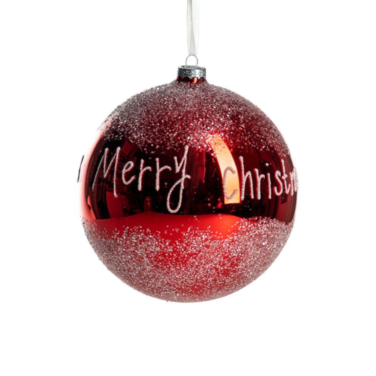 Pallina Natale Vetro cm.Ø15 Rossa con Scritta Merry Christmas |Silani