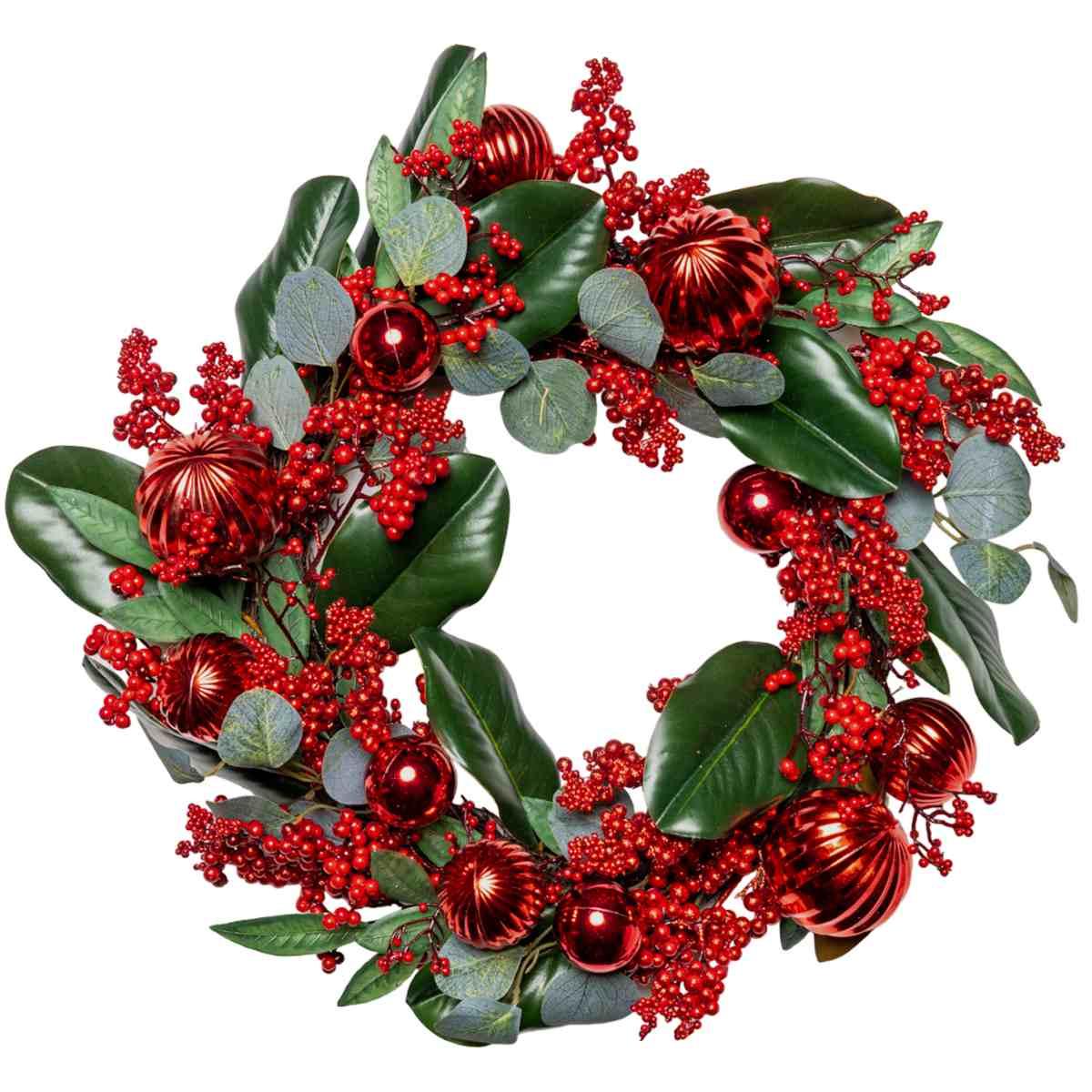 Ghirlanda cm.Ø55 Verde con Sfere Rosse |Silani