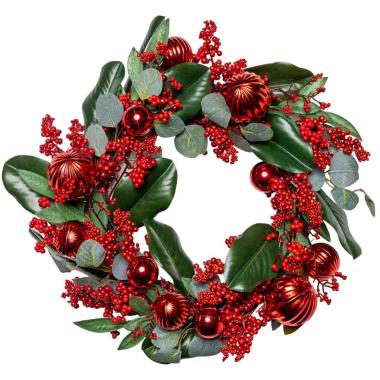 Ghirlanda cm.Ø55 Verde con Sfere Rosse |Silani