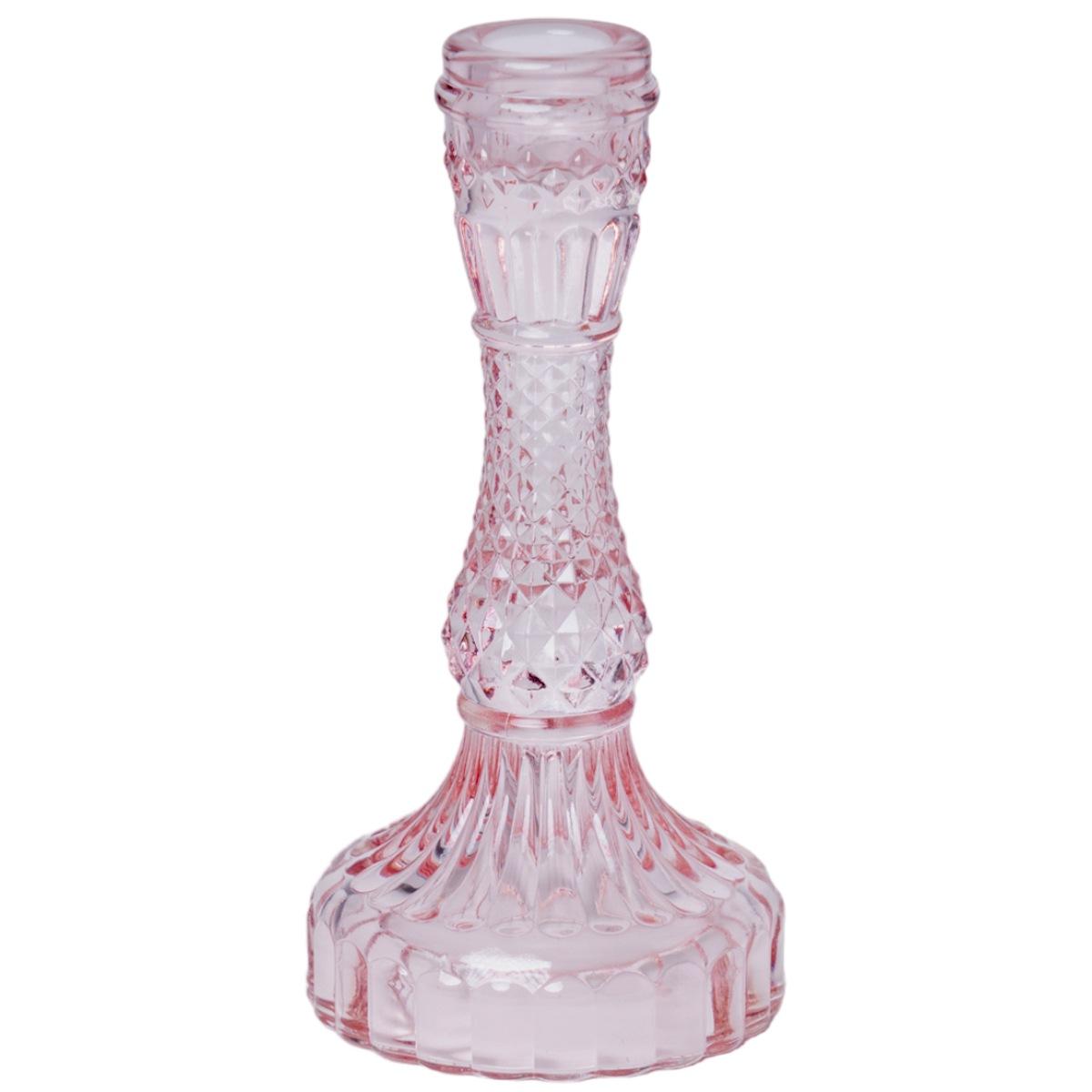 Portacandela 1 Posto Vetro Kristal Rosa cm.Ø9x16 |Silani