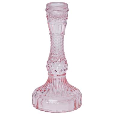 Portacandela 1 Posto Vetro Kristal Rosa cm.Ø9x16 |Silani