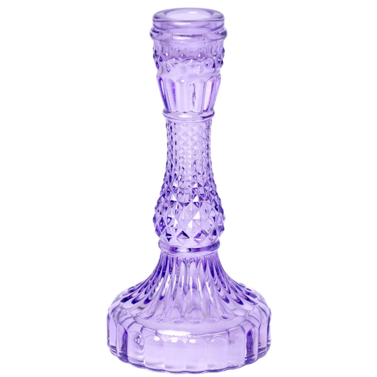 Portacandela 1 Posto Vetro Kristal Viola cm.Ø9x16 |Silani