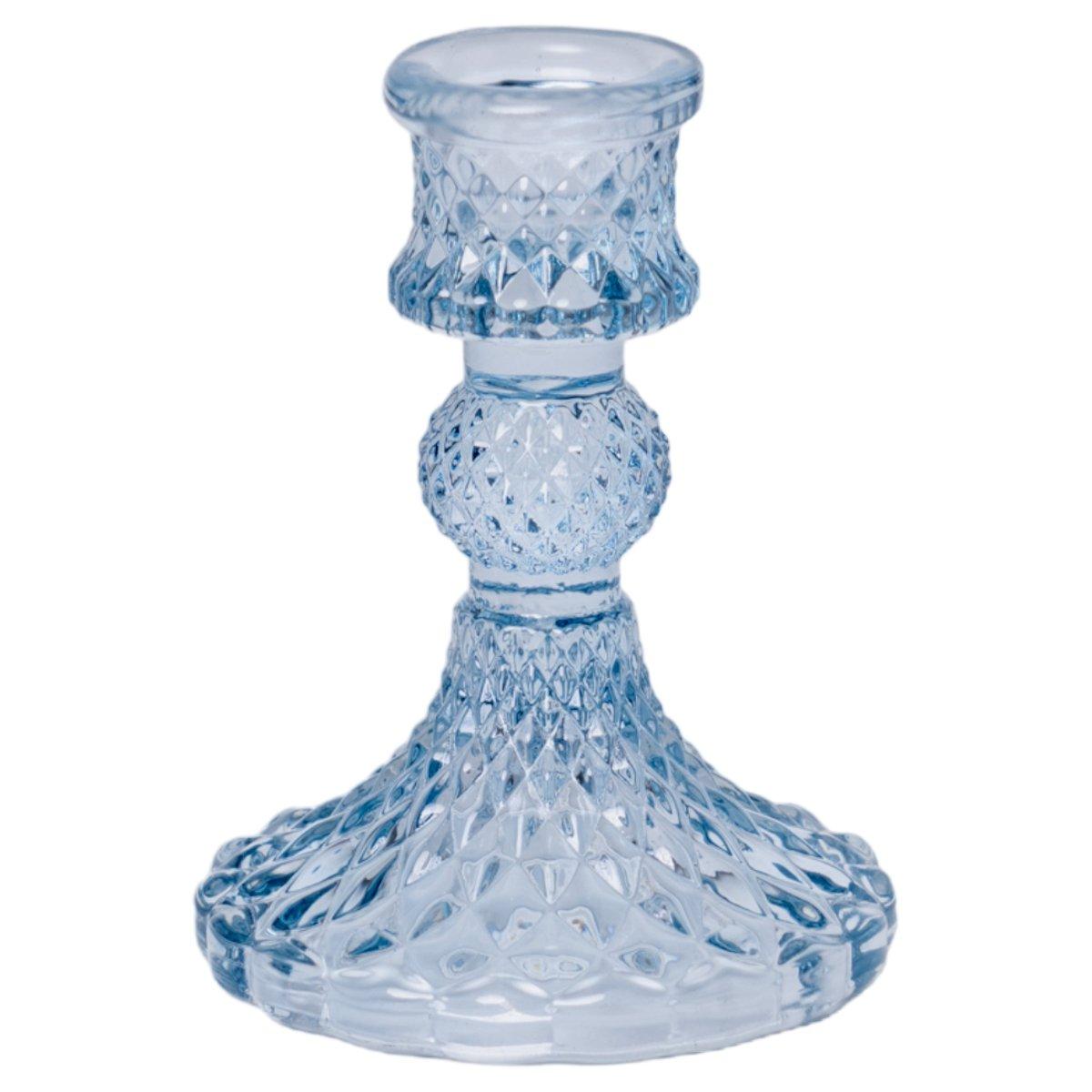 Portacandela 1 Posto Vetro Kristal Azzurro cm.Ø8x10 |Silani
