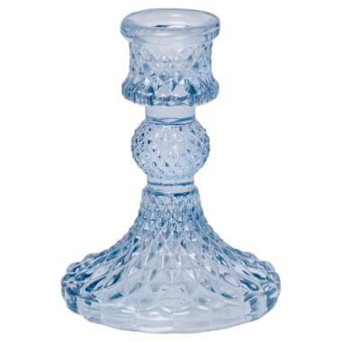 Portacandela 1 Posto Vetro Kristal Azzurro cm.Ø8x10 |Silani
