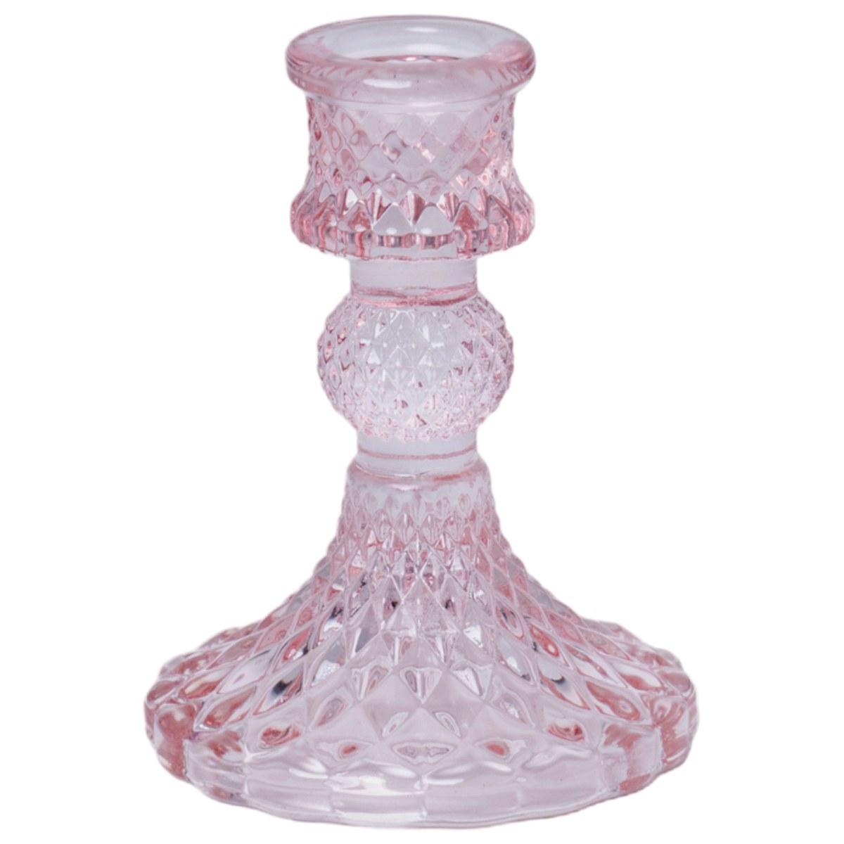 Portacandela 1 Posto Vetro Kristal Rosa cm.Ø8x10 |Silani