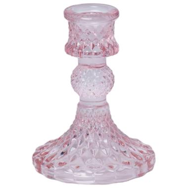 Portacandela 1 Posto Vetro Kristal Rosa cm.Ø8x10 |Silani