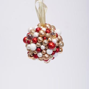 Pallina Natale cm.Ø9 Mini Ball Perle Rosso/Oro |Silani