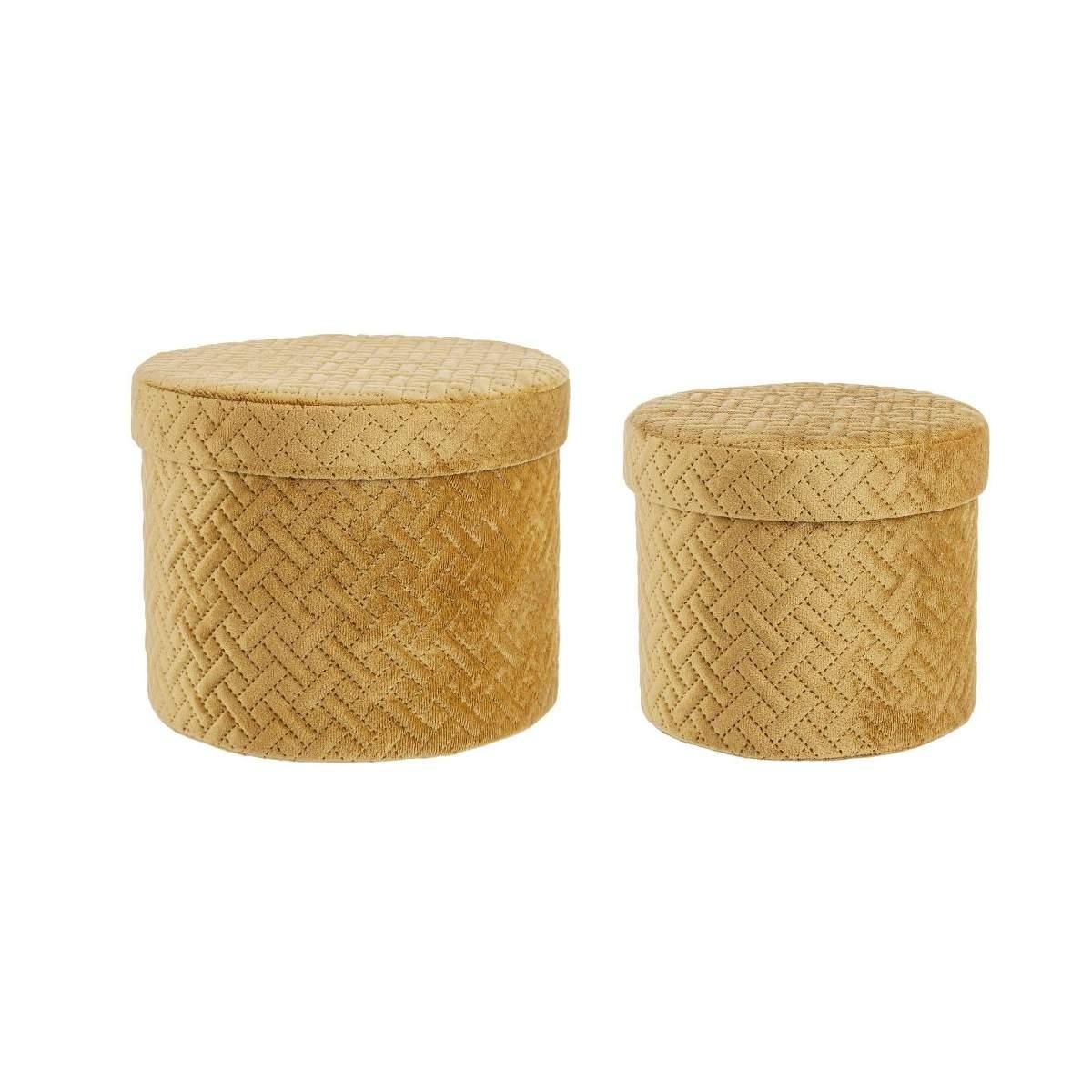 Scatola Cartone Velluto Giallo Ocra con Coperchio cm.Ø22xh16 |Bizzotto