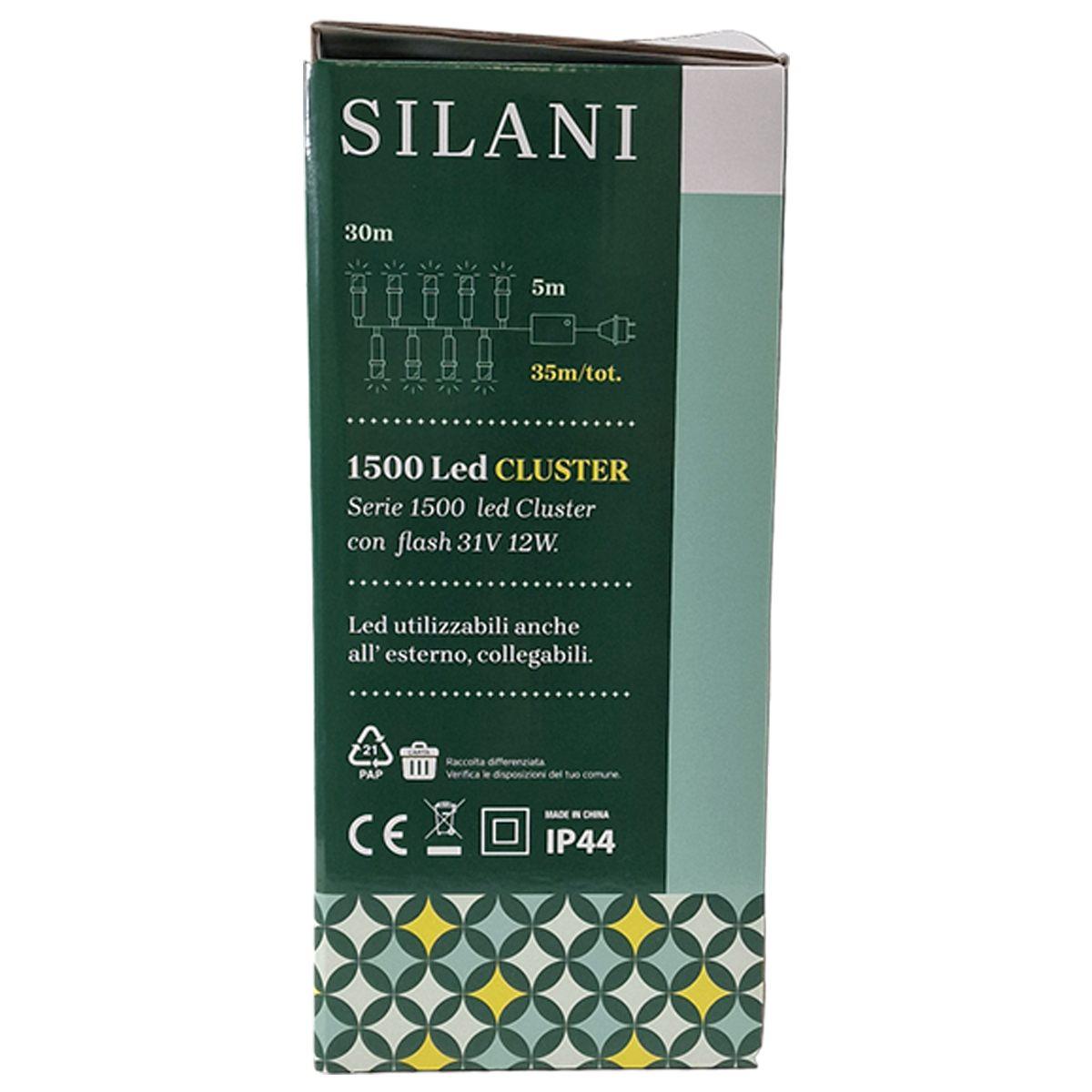 Luci Natale esterno LED 1500 Cluster Bianco Freddo m.30 Prolungabile |Silani