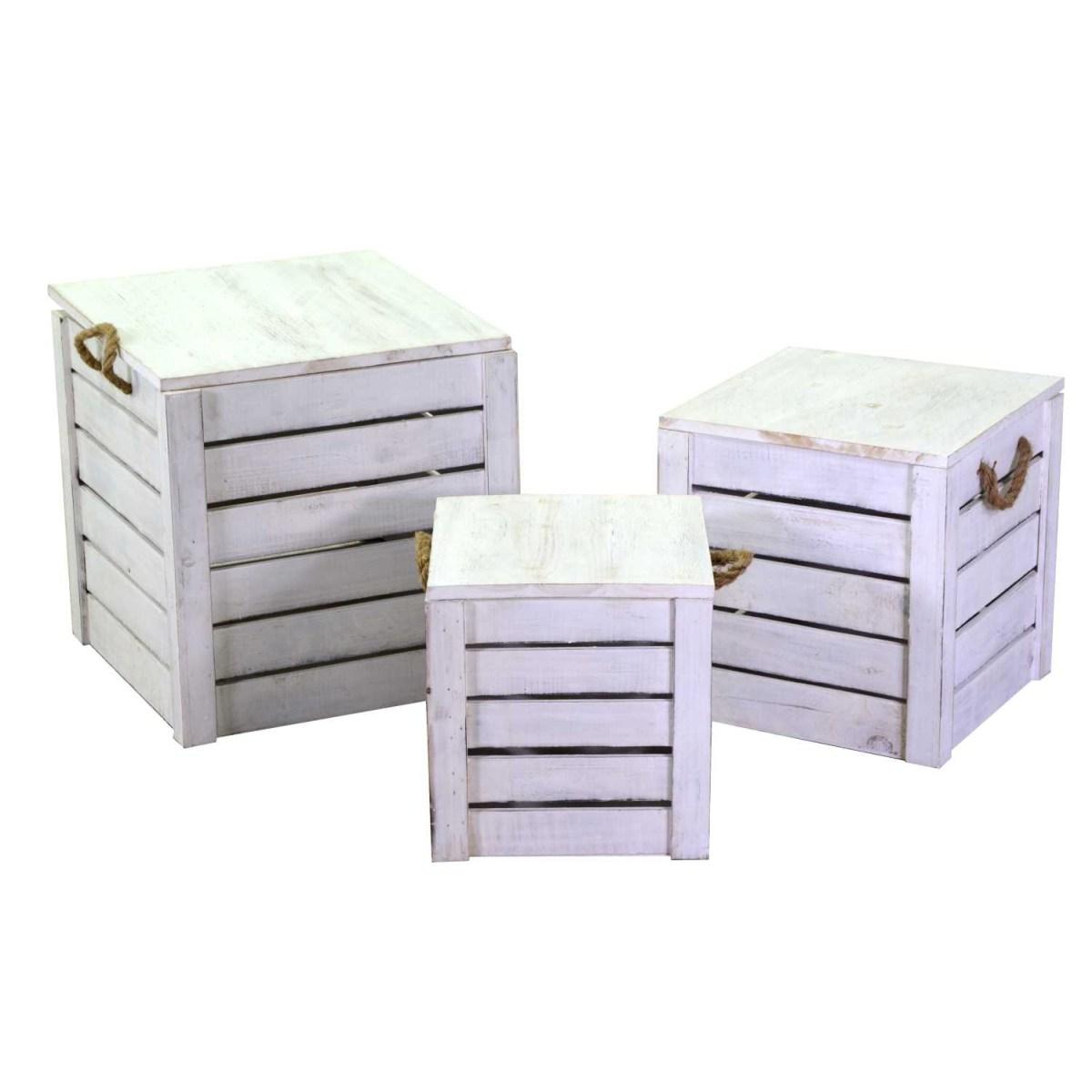 Scatola Portaoggetti Legno Bianca con Coperchio cm.42x42xh43,5 | Vacchetti