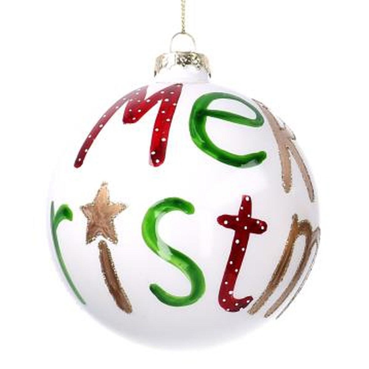 Pallina Natale Vetro cm.Ø10 Bianca con Scritta Merry Christmas |Vacchetti