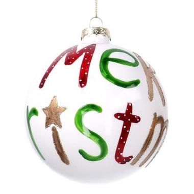 Pallina Natale Vetro cm.Ø10 Bianca con Scritta Merry Christmas |Vacchetti