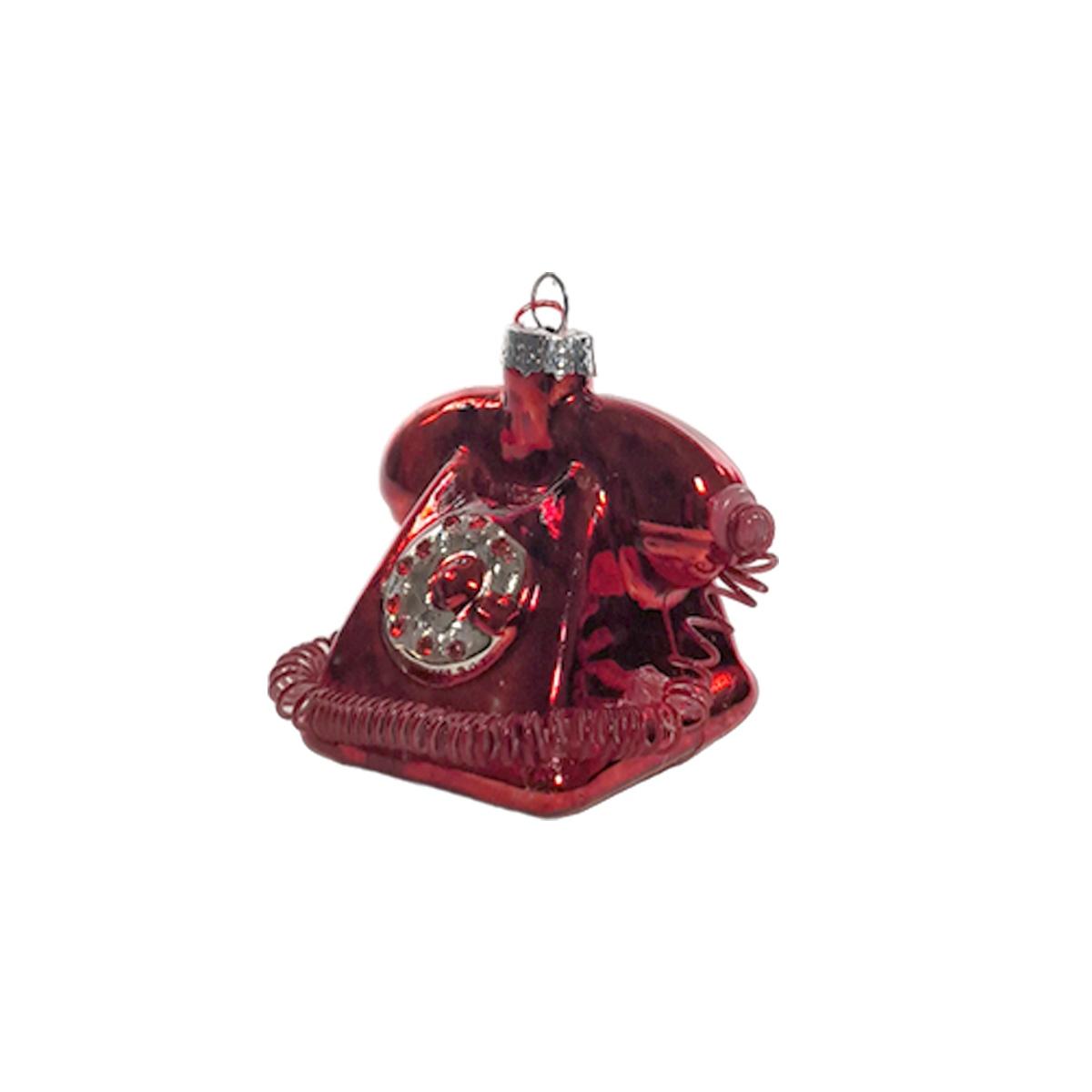 Pallina Natale Vetro cm.7x6,7 Telefono Rosso |Vacchetti