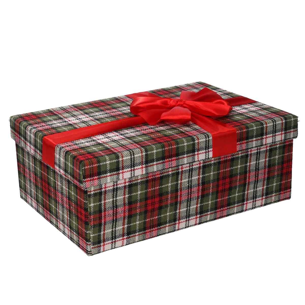 Scatola Natale Cartone Tartan Verde Rossa cm.43x34xh24,5 |Vacchetti