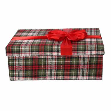 Scatola Natale Cartone Tartan Verde Rossa cm.41x31xh21 |Vacchetti