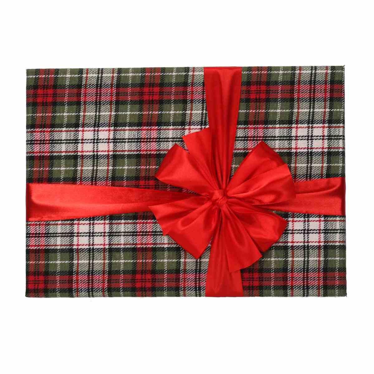 Scatola Natale Cartone Tartan Verde Rossa cm.38x29xh18,5 |Vacchetti