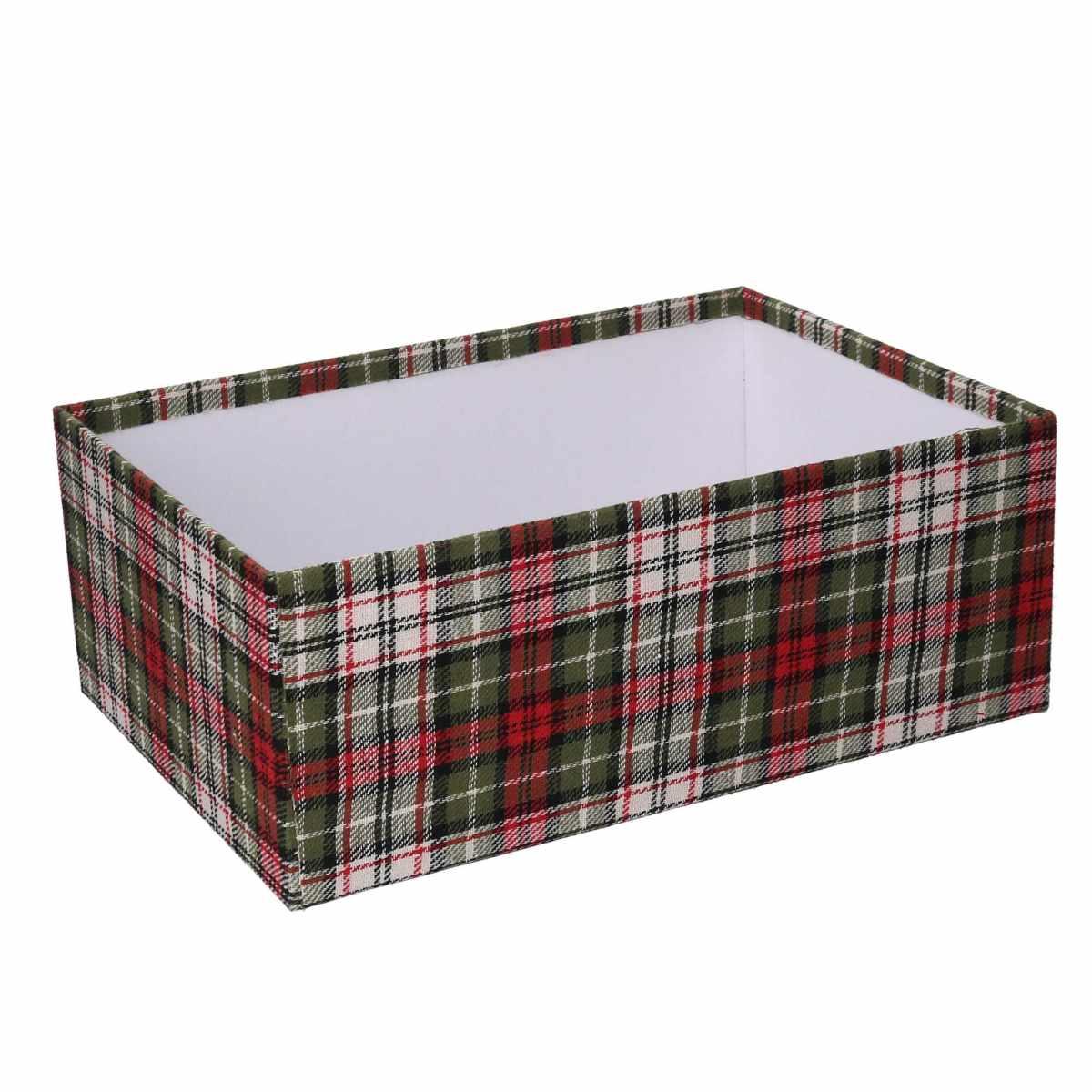 Scatola Natale Cartone Tartan Verde Rossa cm.35,5x26,5xh15,5 |Vacchetti