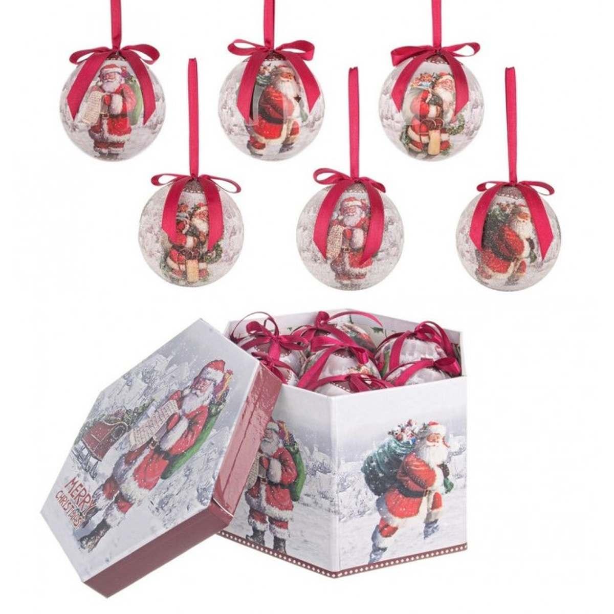 Pallina Natale cm.Ø7,5 Joyful con Babbo Natale Set pz.14 |Bizzotto