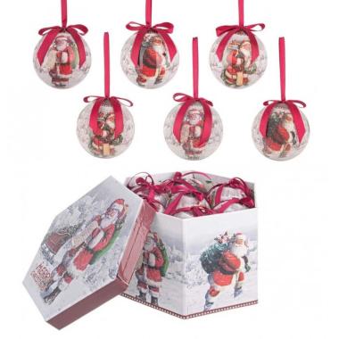 Pallina Natale cm.Ø7,5 Joyful con Babbo Natale Set pz.14 |Bizzotto