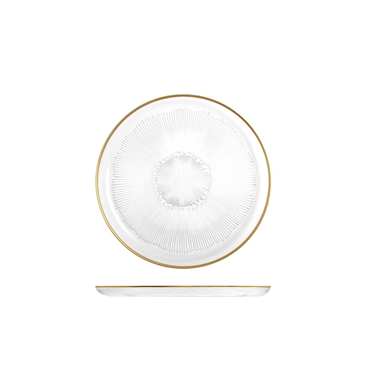 Piatto Tavola Vetro Frutta Treasure Trasparente Bordo Oro cm.Ø21 |H&H