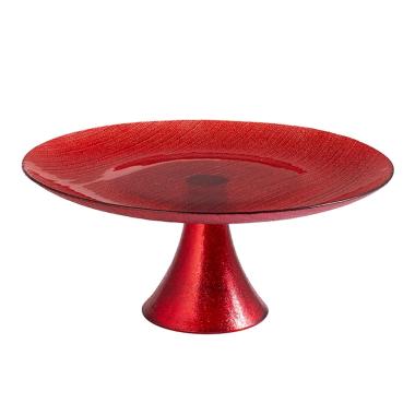 Centrotavola Alzata Vetro Charme Rossa con Glitter cm.Ø28 | H&H