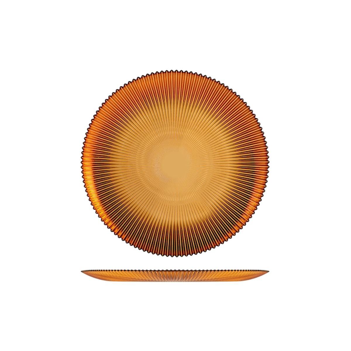 Piatto Tavola Vetro Fondo Groove Ambra cm.Ø22 |H&H