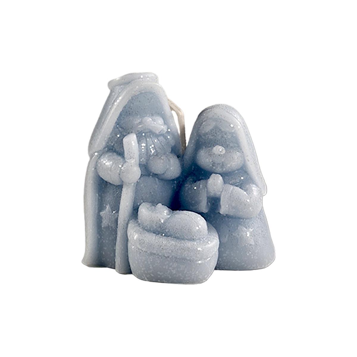 Candela Natale Profumata Natività Azzurra Brinata cm.8 |Cereria Parma