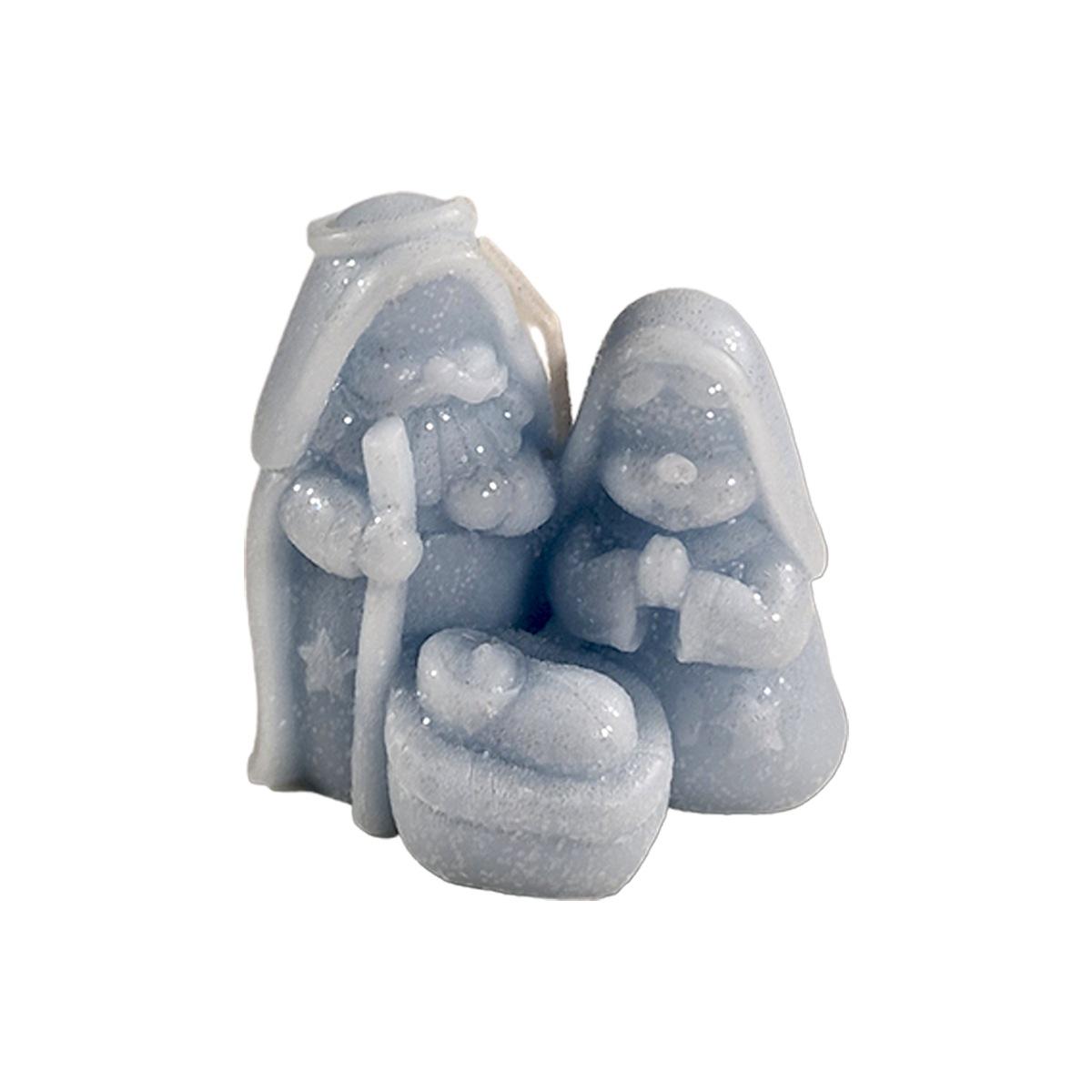 Candela Natale Profumata Natività Azzurra Brinata cm.8 |Cereria Parma