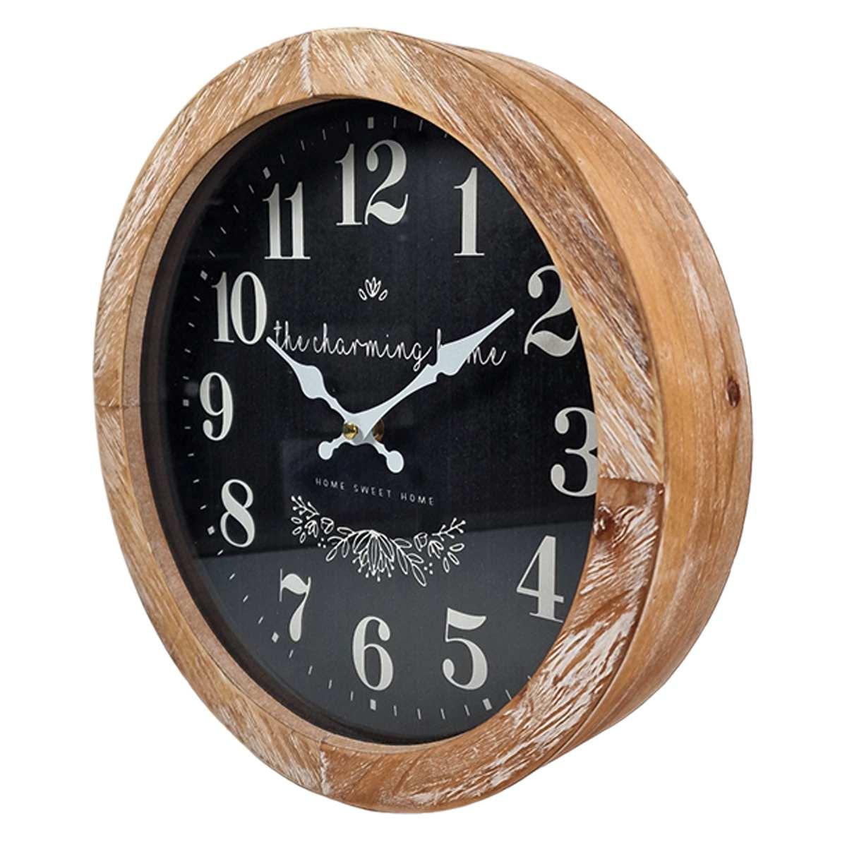 Orologio a Parete cm.Ø30 Legno con Quadrante Nero | Innova