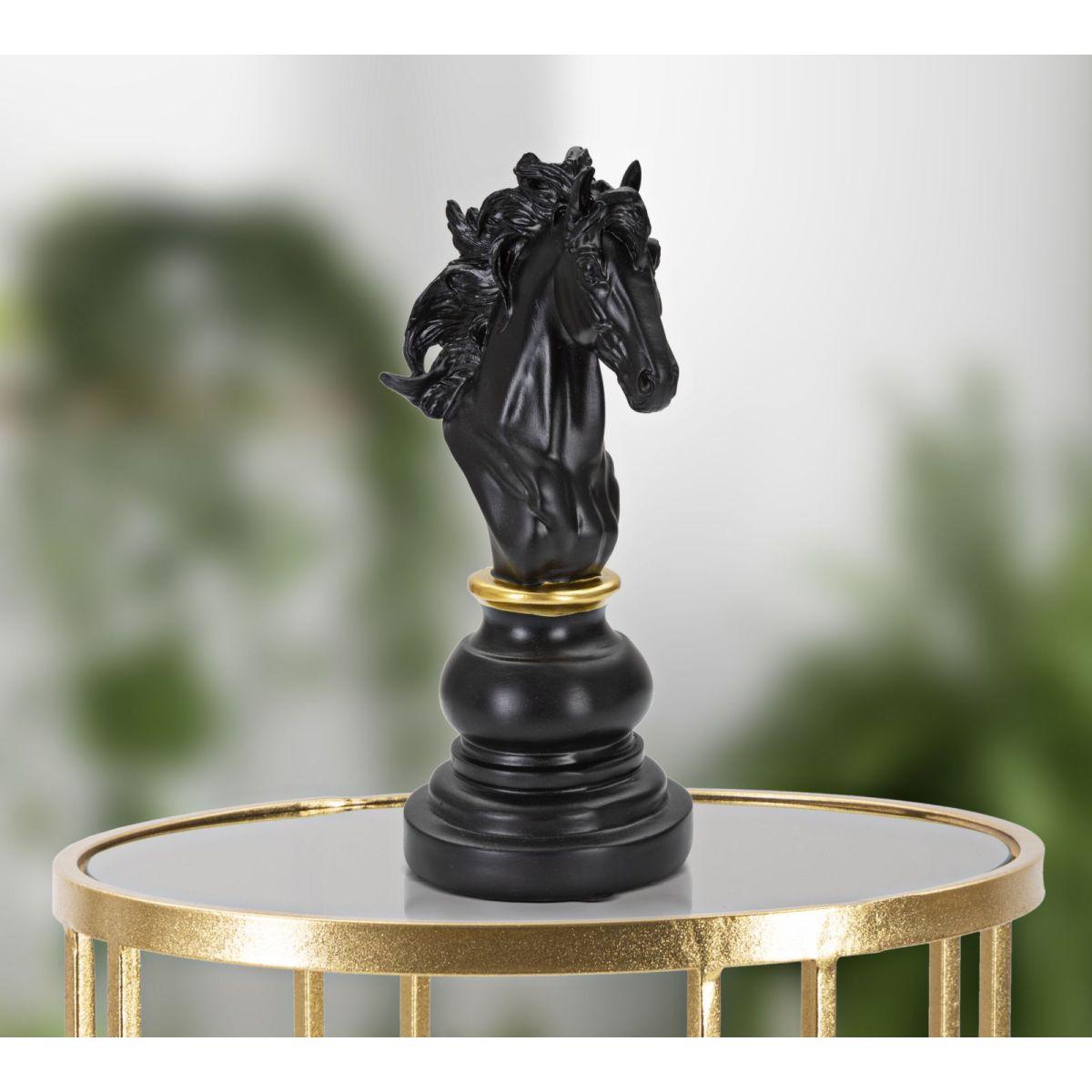 Scacchi Cavallo Nero Oro Cm 14x11x27