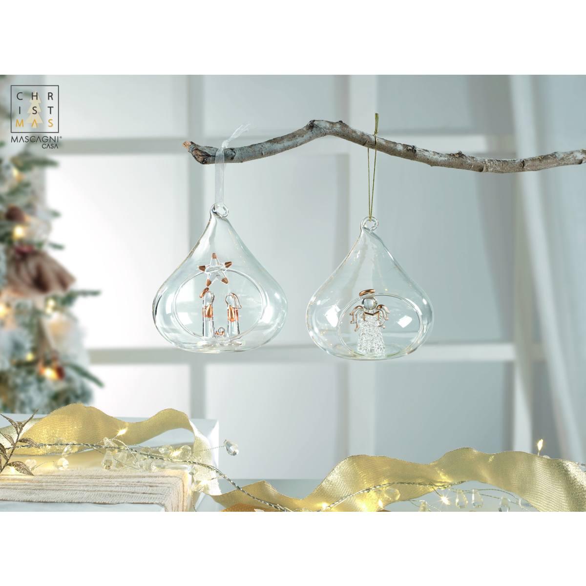 Pallina Natale cm.11 Goccia Trasparente con Natività |Mascagni