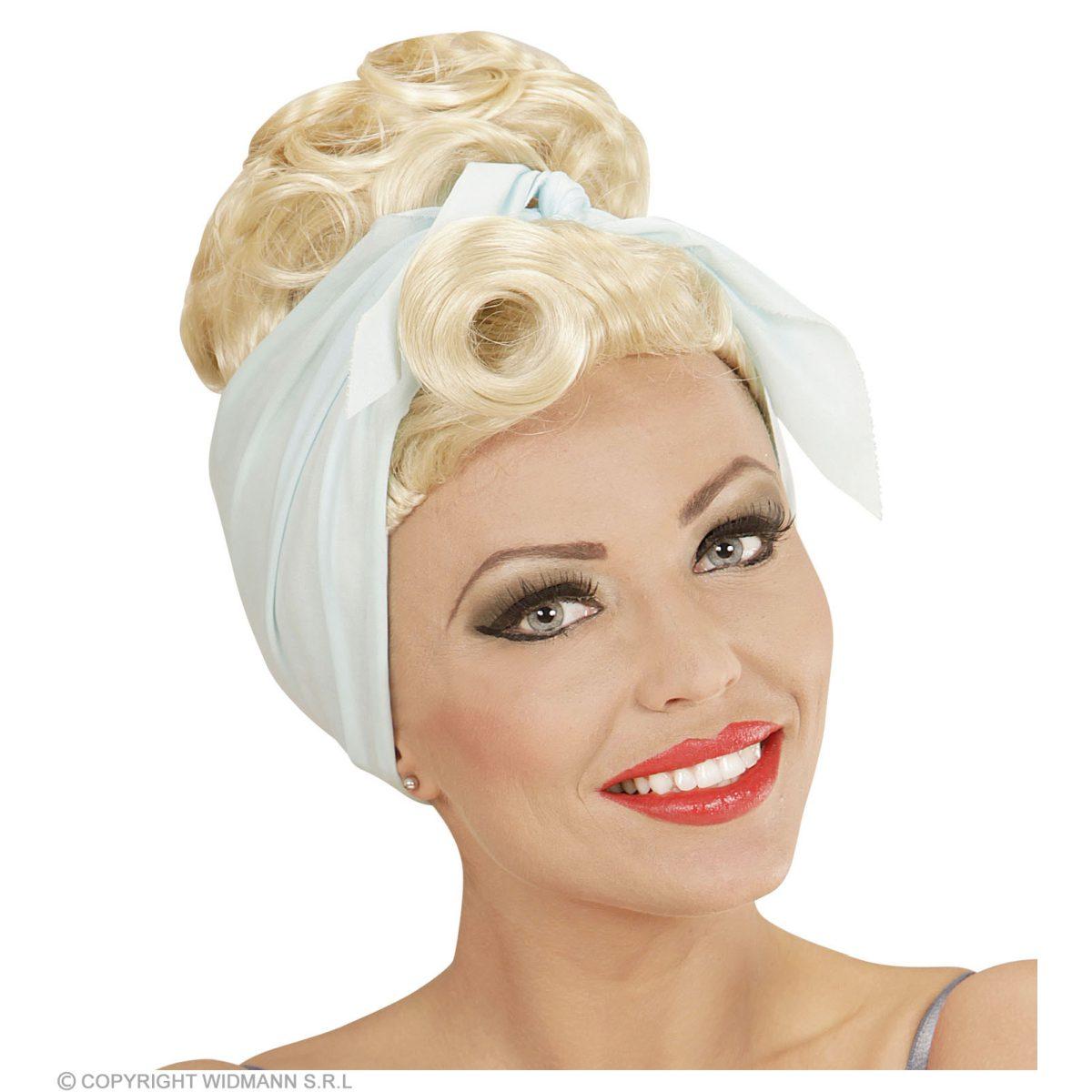 Parrucca Anni '50 Bionda Con Foulard Azzurro |Widmann