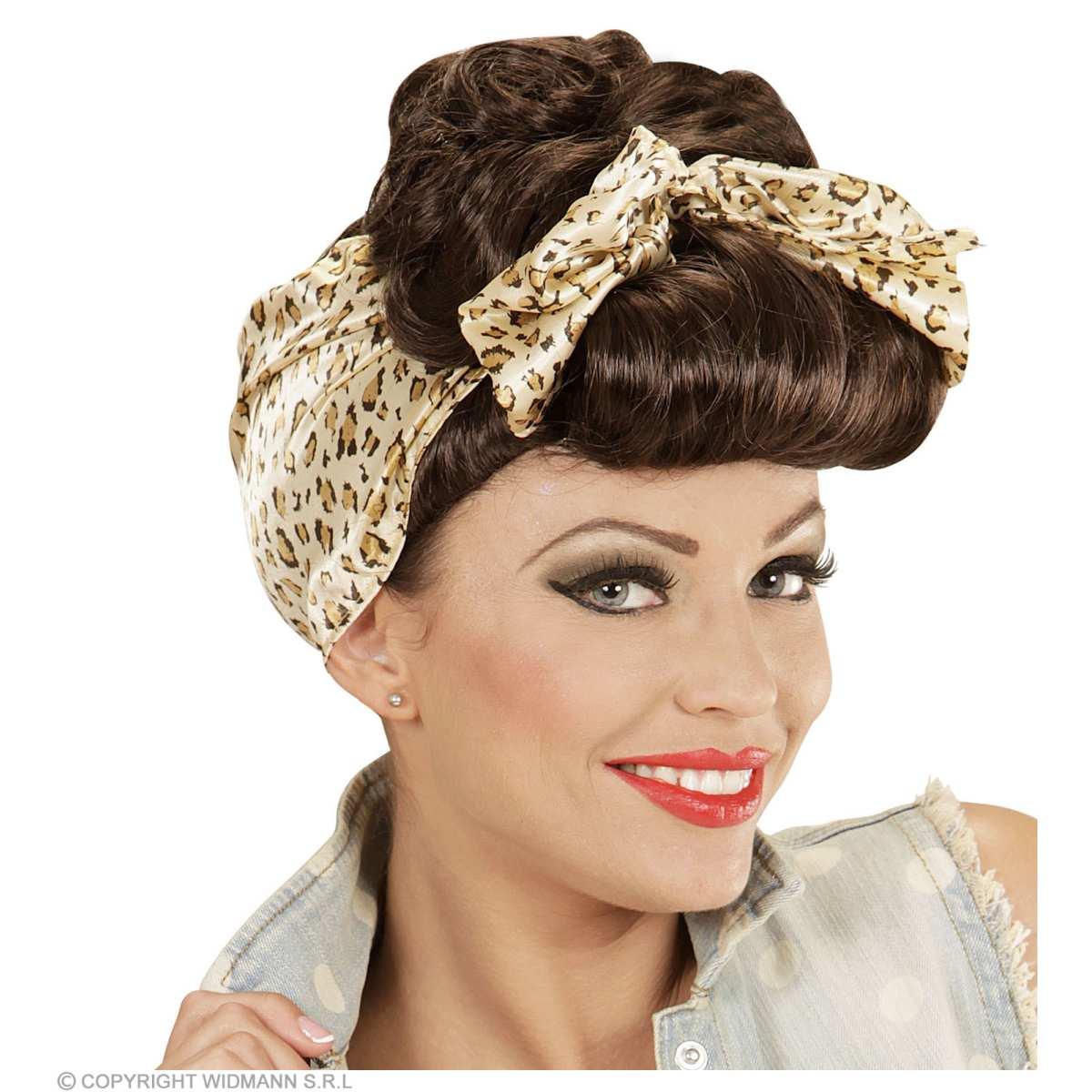 Parrucca Castana Anni '50 Con Foulard Animalier |Widmann