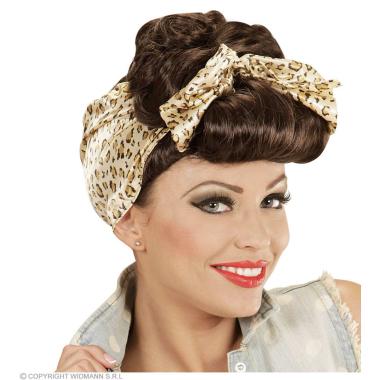 Parrucca Castana Anni '50 Con Foulard Animalier |Widmann