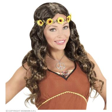 Parrucca Castana Hippie Mossa Con Fascia Girasoli |Widmann