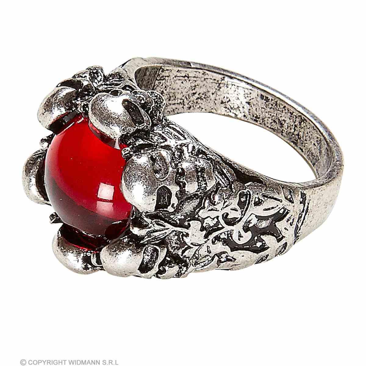 Anello Argento Con Teschi E Pietra Rossa |Widmann