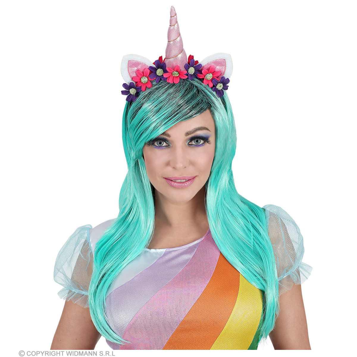 Parrucca Unicorno Azzurra Con Cerchietto |Widmann