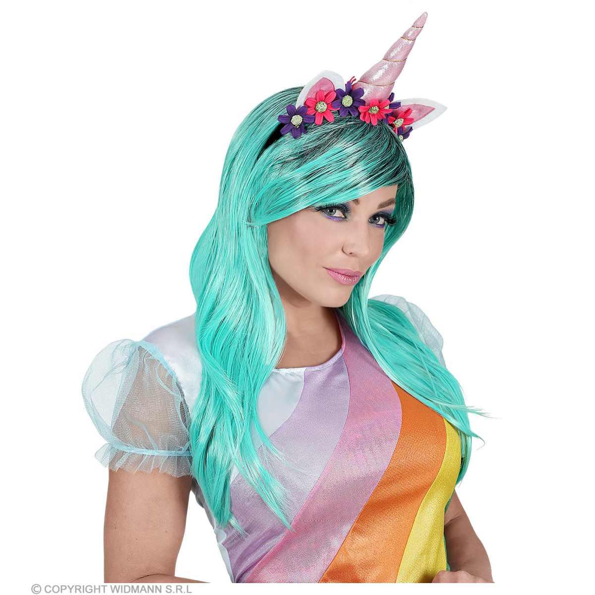 Parrucca Unicorno Azzurra Con Cerchietto |Widmann