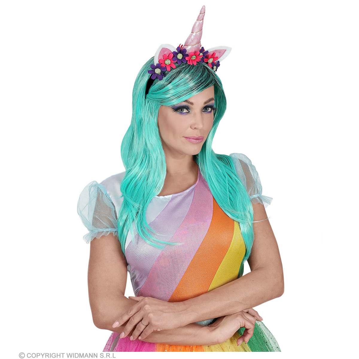 Parrucca Unicorno Azzurra Con Cerchietto |Widmann