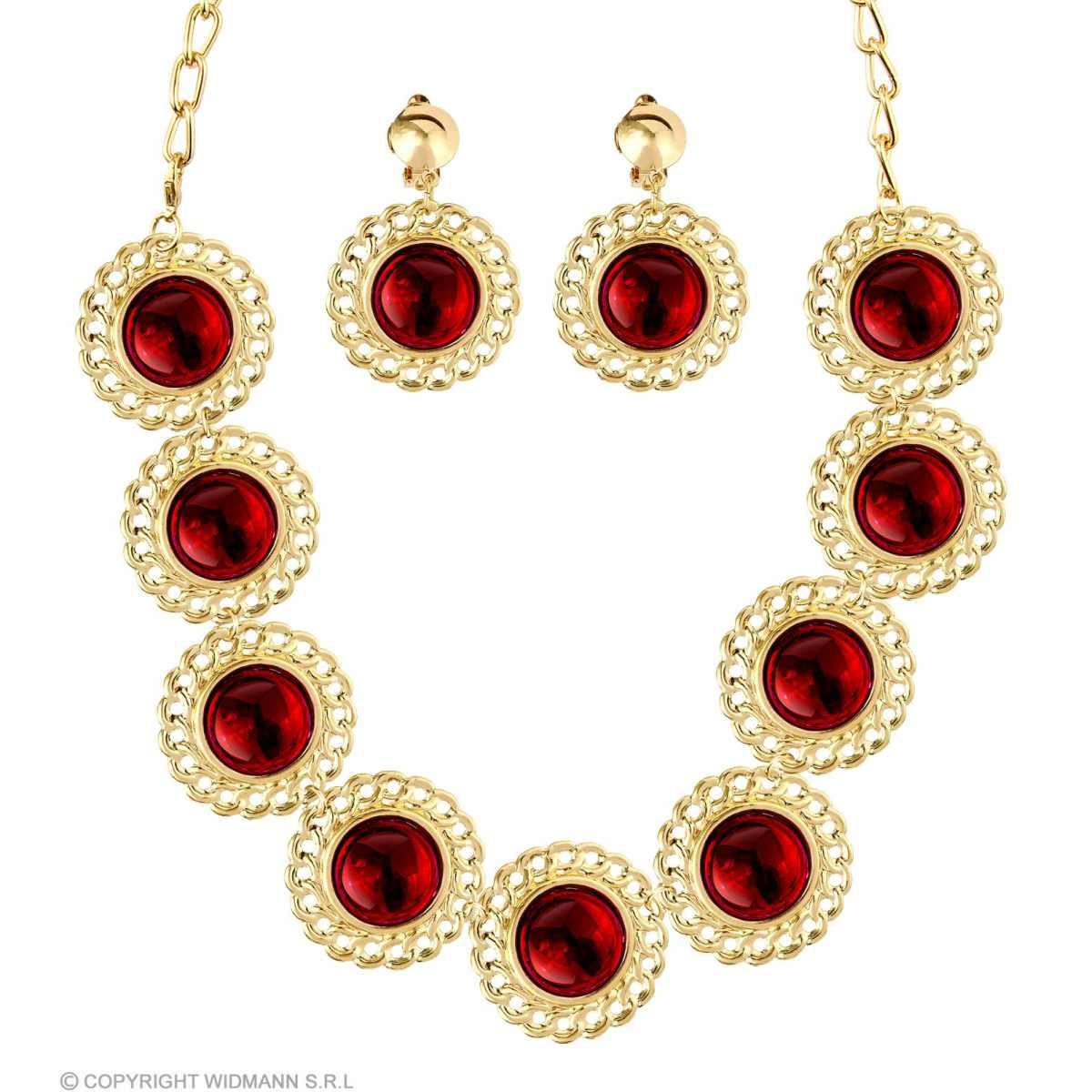 Collana Metallo Oro Con Pietra Rossa E Orecchini |Widmann