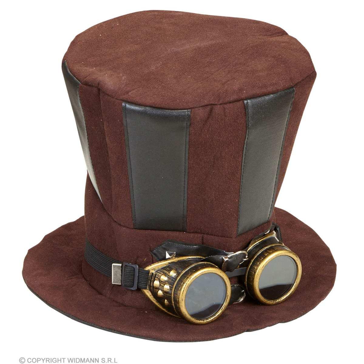 Cappello Cilindro Marrone Steampunk Con Occhiali 133 |Widmann