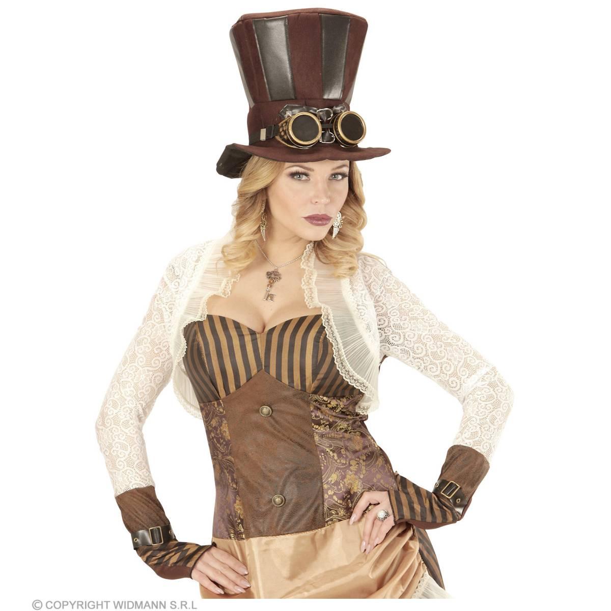 Cappello Cilindro Marrone Steampunk Con Occhiali 133 |Widmann