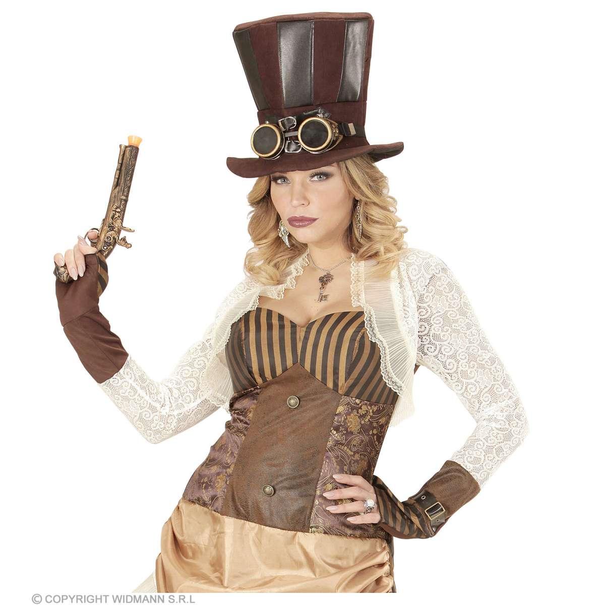 Cappello Cilindro Marrone Steampunk Con Occhiali 133 |Widmann