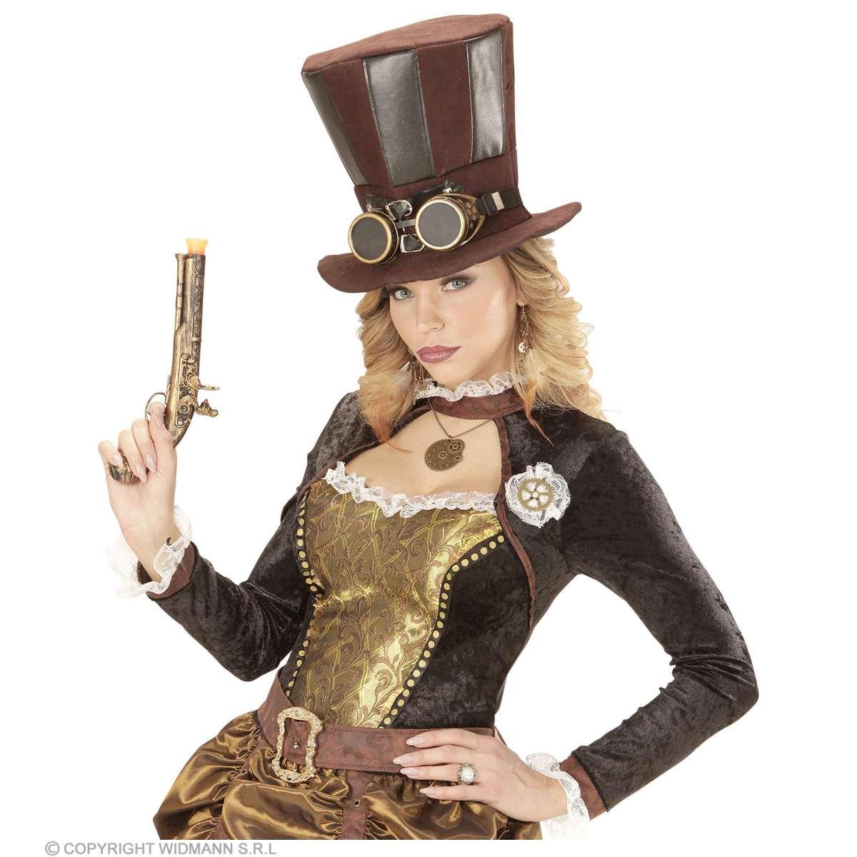 Cappello Cilindro Marrone Steampunk Con Occhiali 133 |Widmann