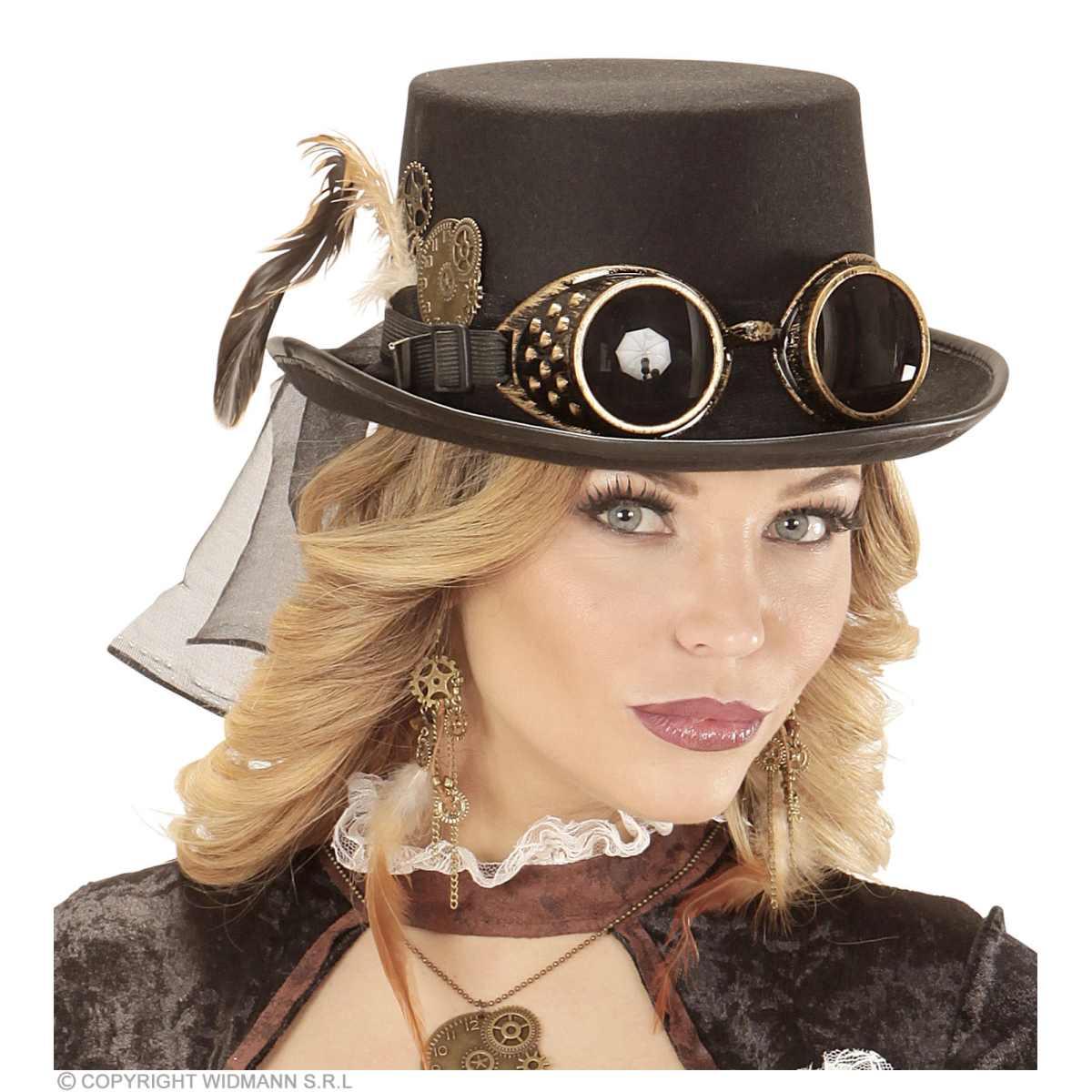 Cappello Steampunk Nero Con Occhiali |Widmann