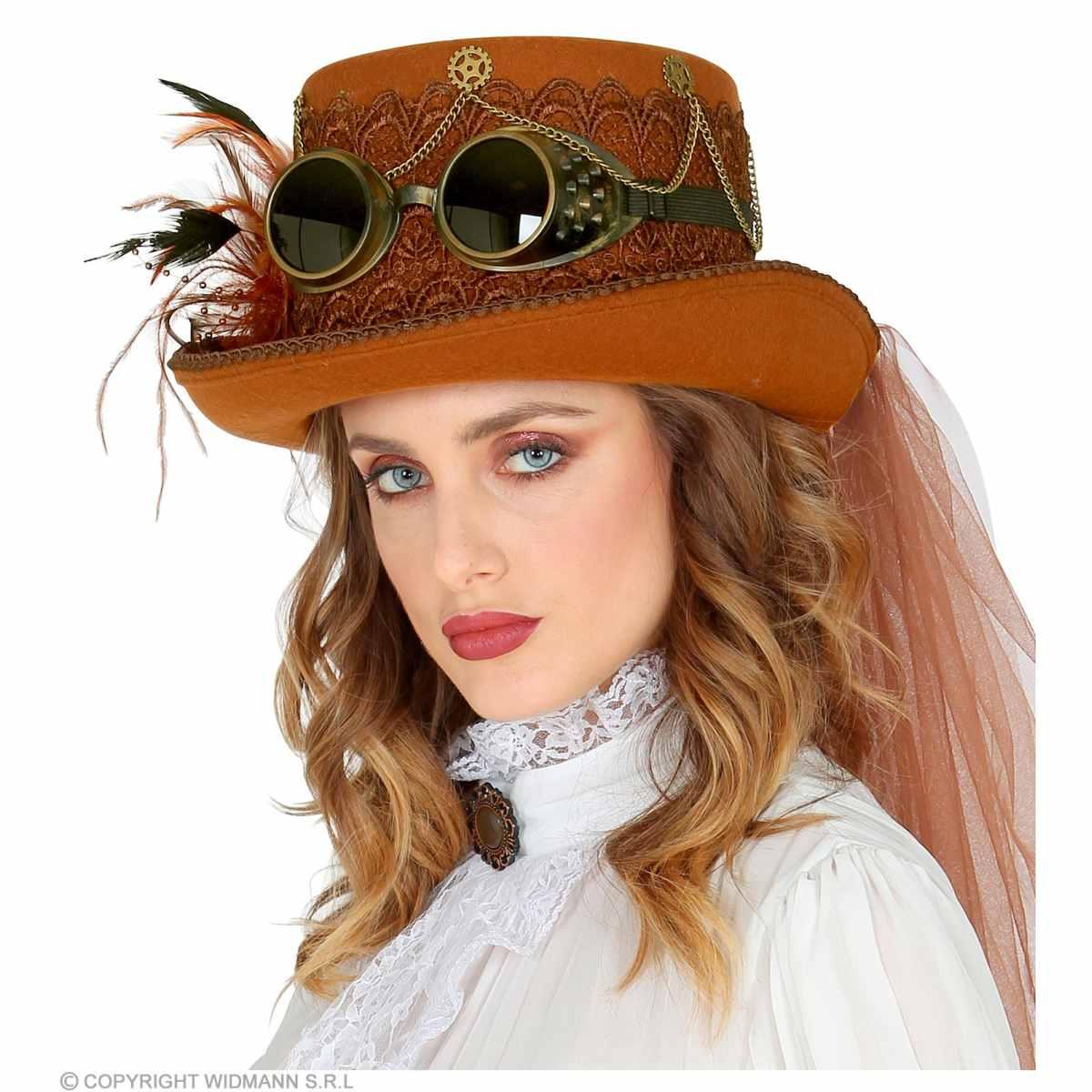 Cappello Steampunk Marrone Con Occhiali |Widmann
