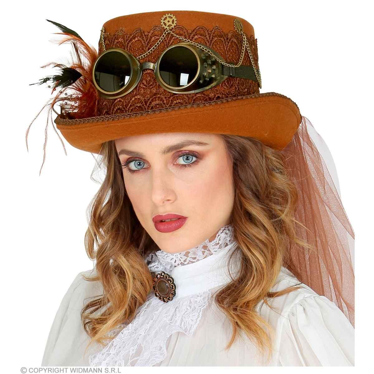Cappello Steampunk Marrone Con Occhiali |Widmann