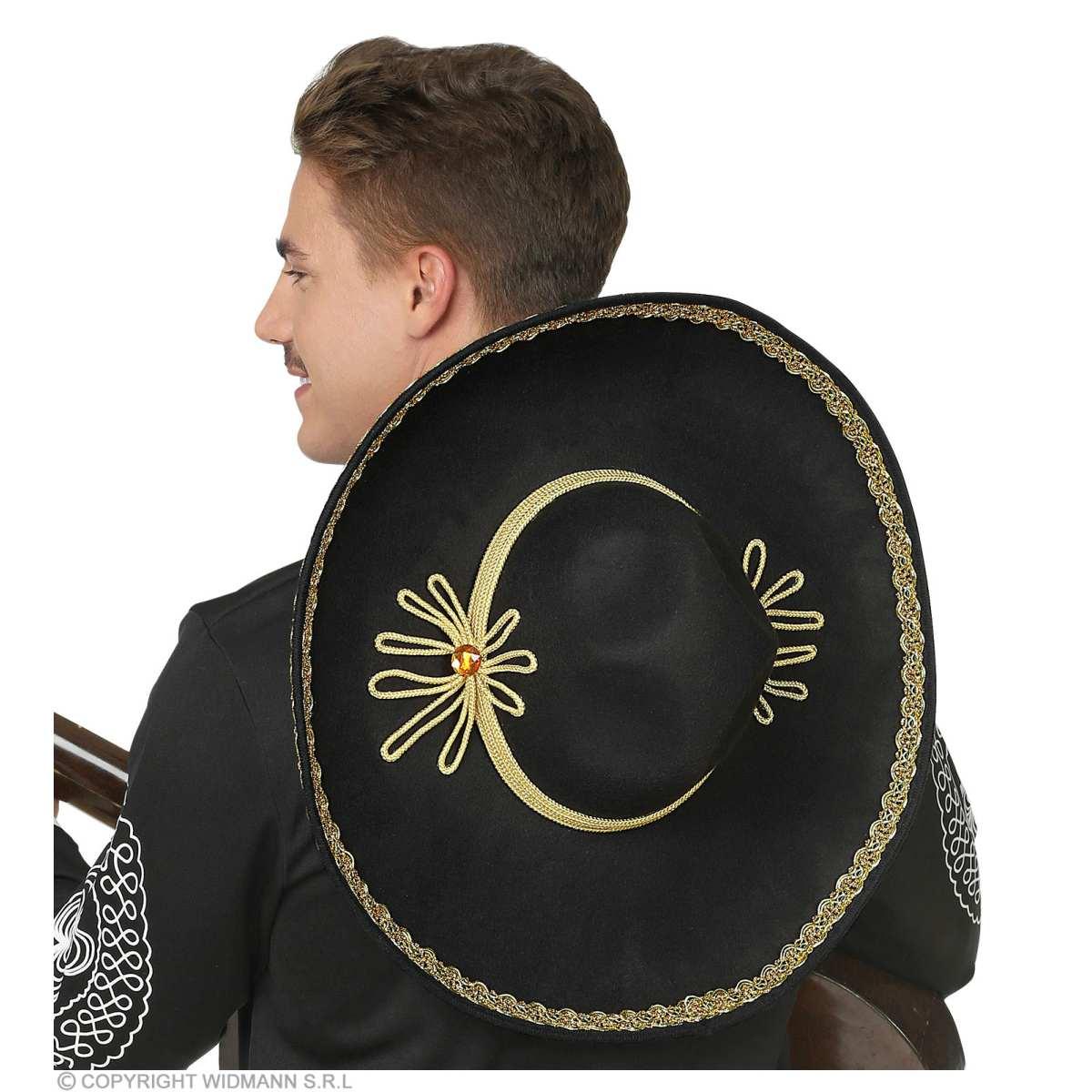 Cappello Sombrero cm.Ø50 Feltro Nero Con Decori Oro |Widmann