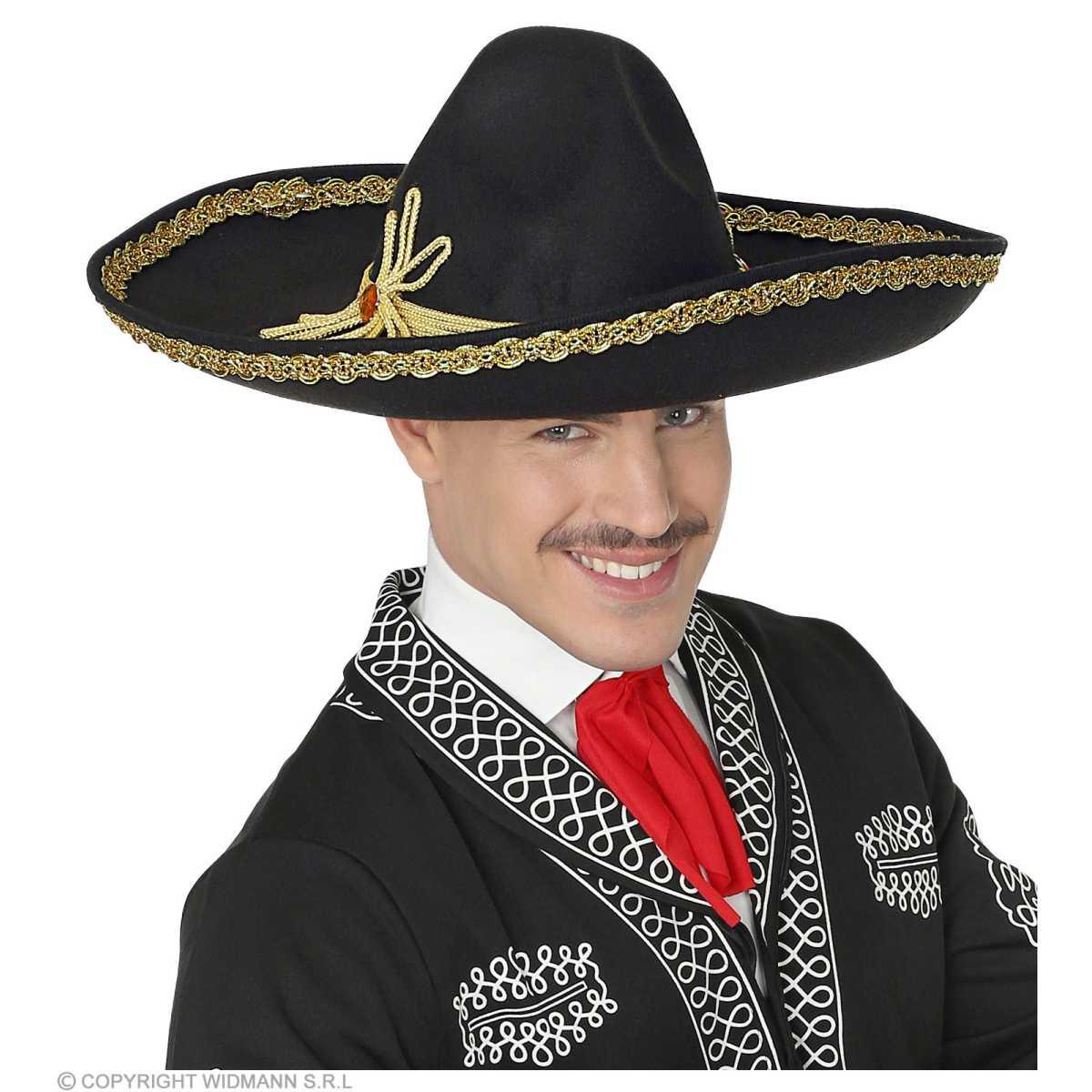 Cappello Sombrero cm.Ø50 Feltro Nero Con Decori Oro |Widmann