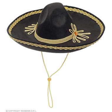 Cappello Sombrero cm.Ø50 Feltro Nero Con Decori Oro |Widmann